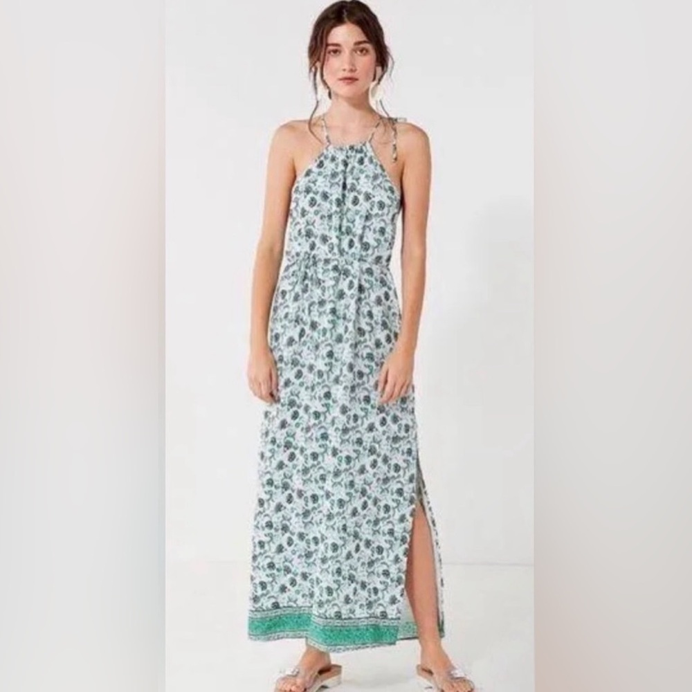 Urban Outfitters Mint Green and White Floral Maxi Dress